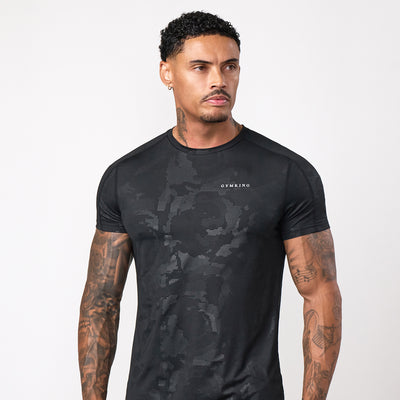 Gym King Debossed Camo Short Sleeve T-Shirt - Black