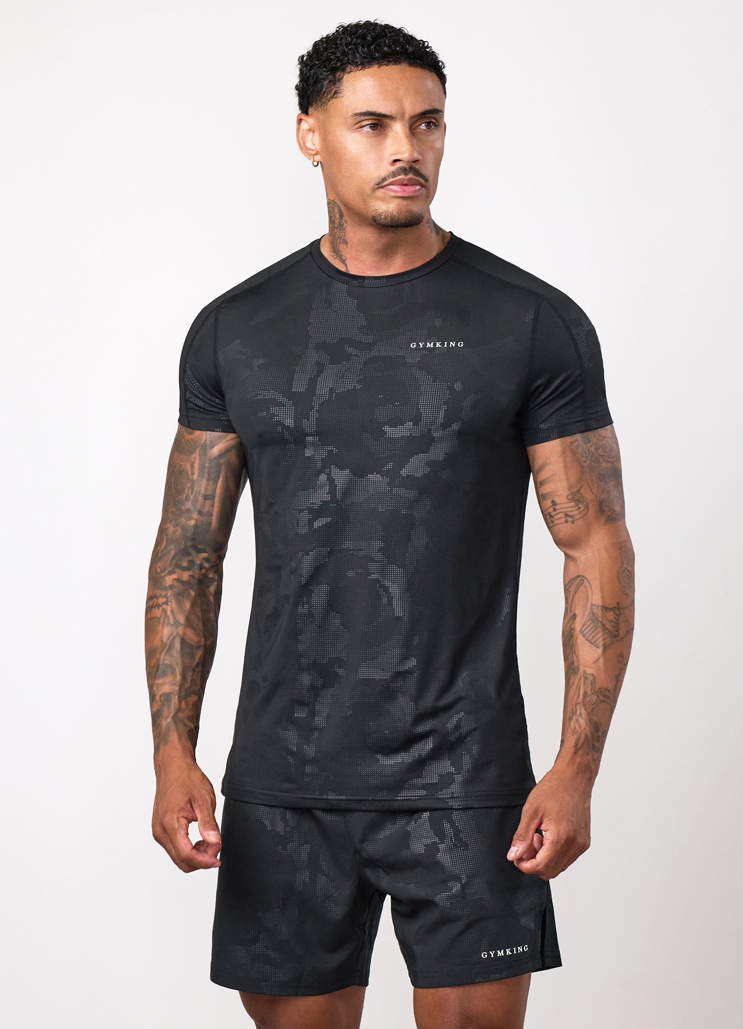 Gym King Debossed Camo Short Sleeve T-Shirt - Black