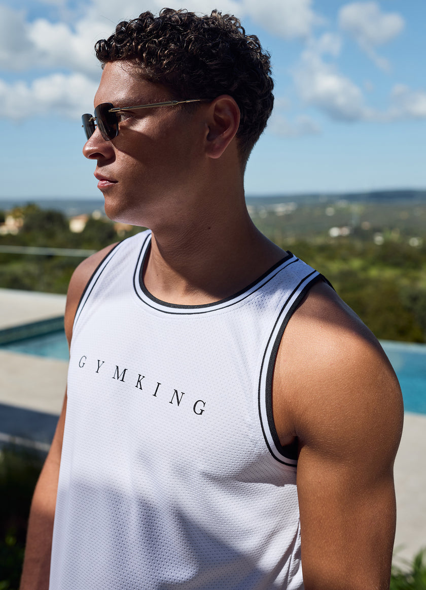 Gym King Brooklyn Mesh Vest - White/Black
