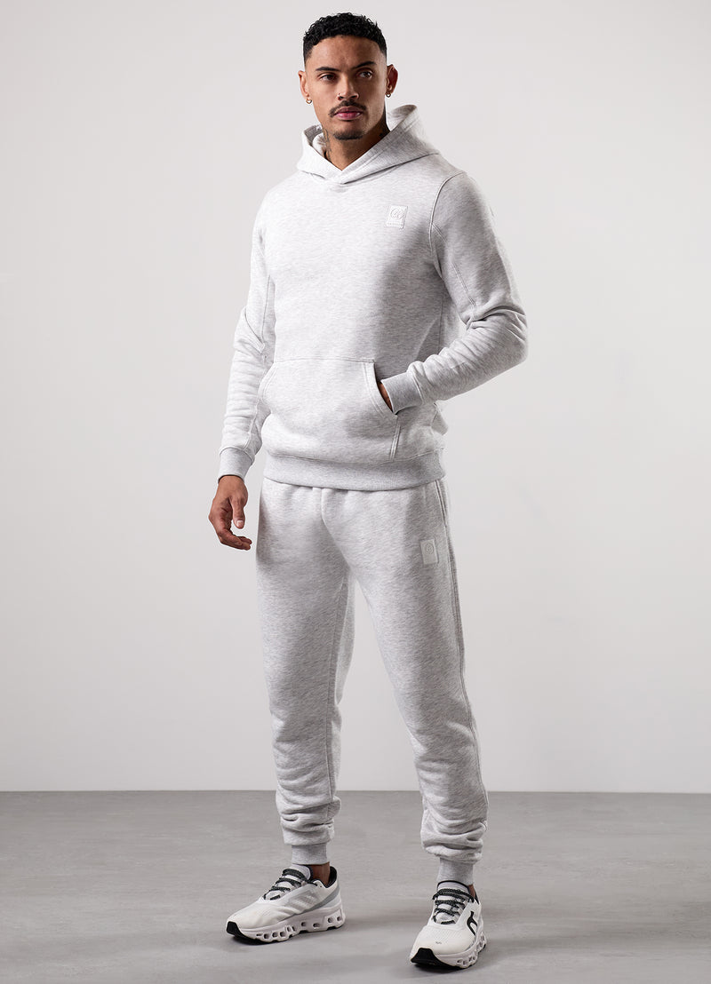 Gym King Emblem Fleece Hood Tracksuit - Snow Marl