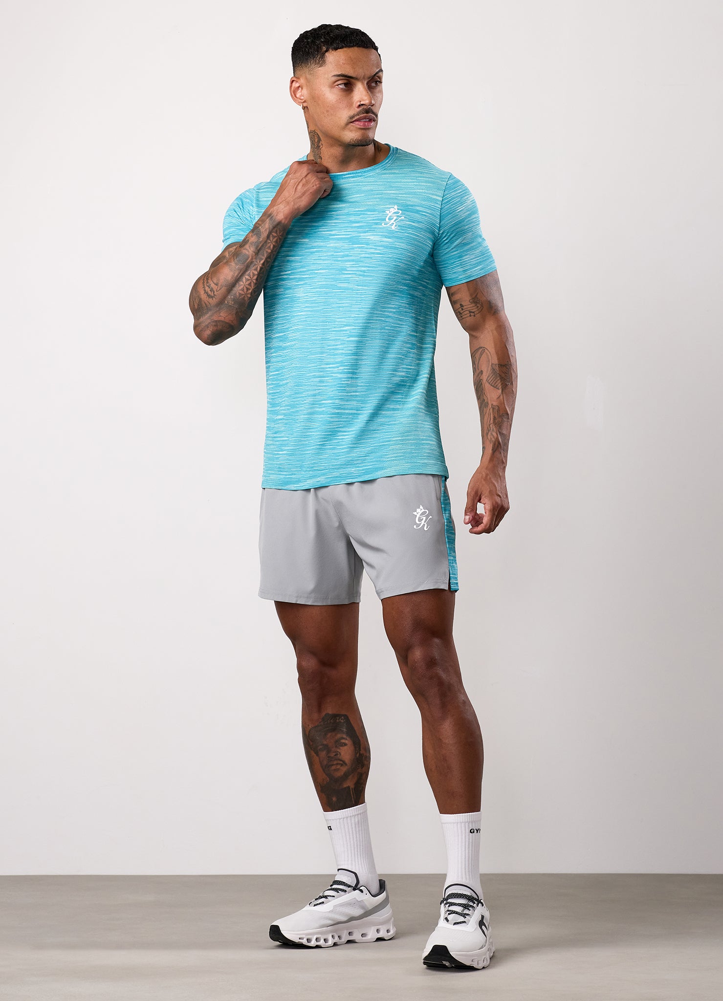 Gym King Energy Seamless Space Dye Tee - Ocean Blue Multi