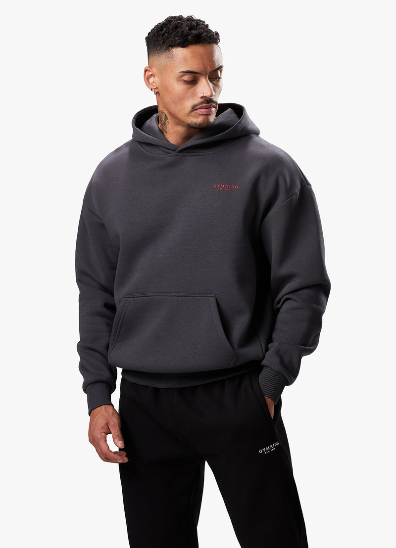 Gym King Established Hood - Dark Pewter/Red