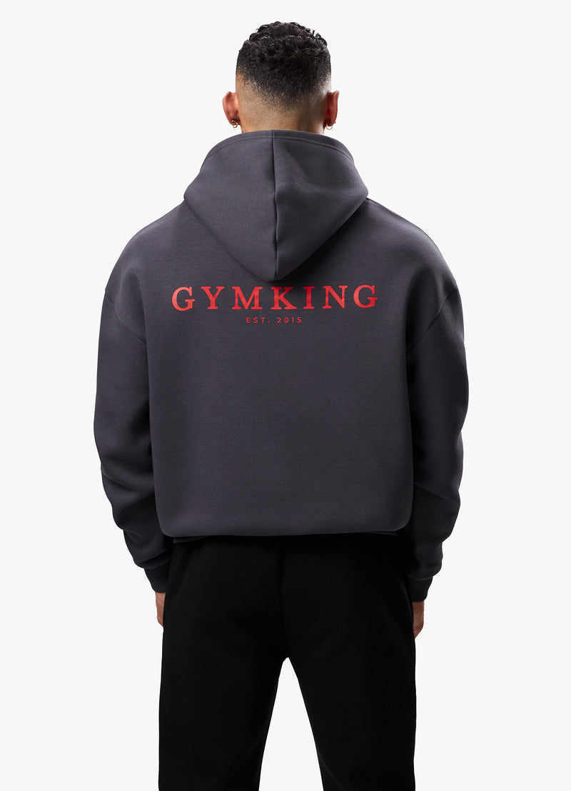 Gym King Established Hood - Dark Pewter/Red