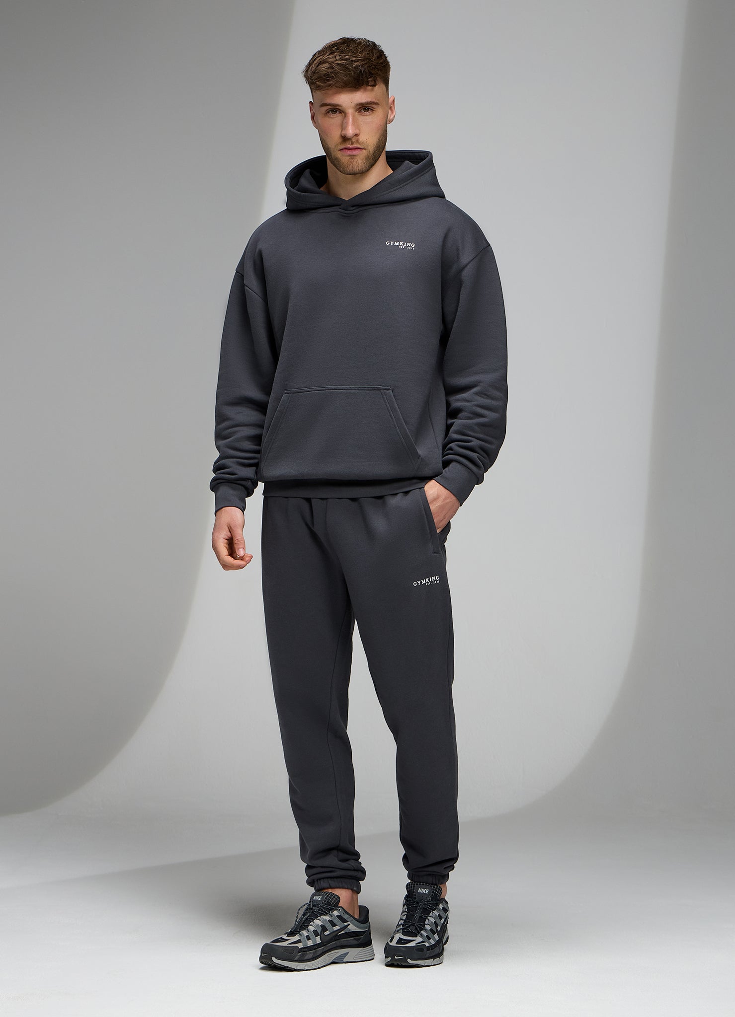 Gym King Established Relaxed Fit Tracksuit - Pewter/White