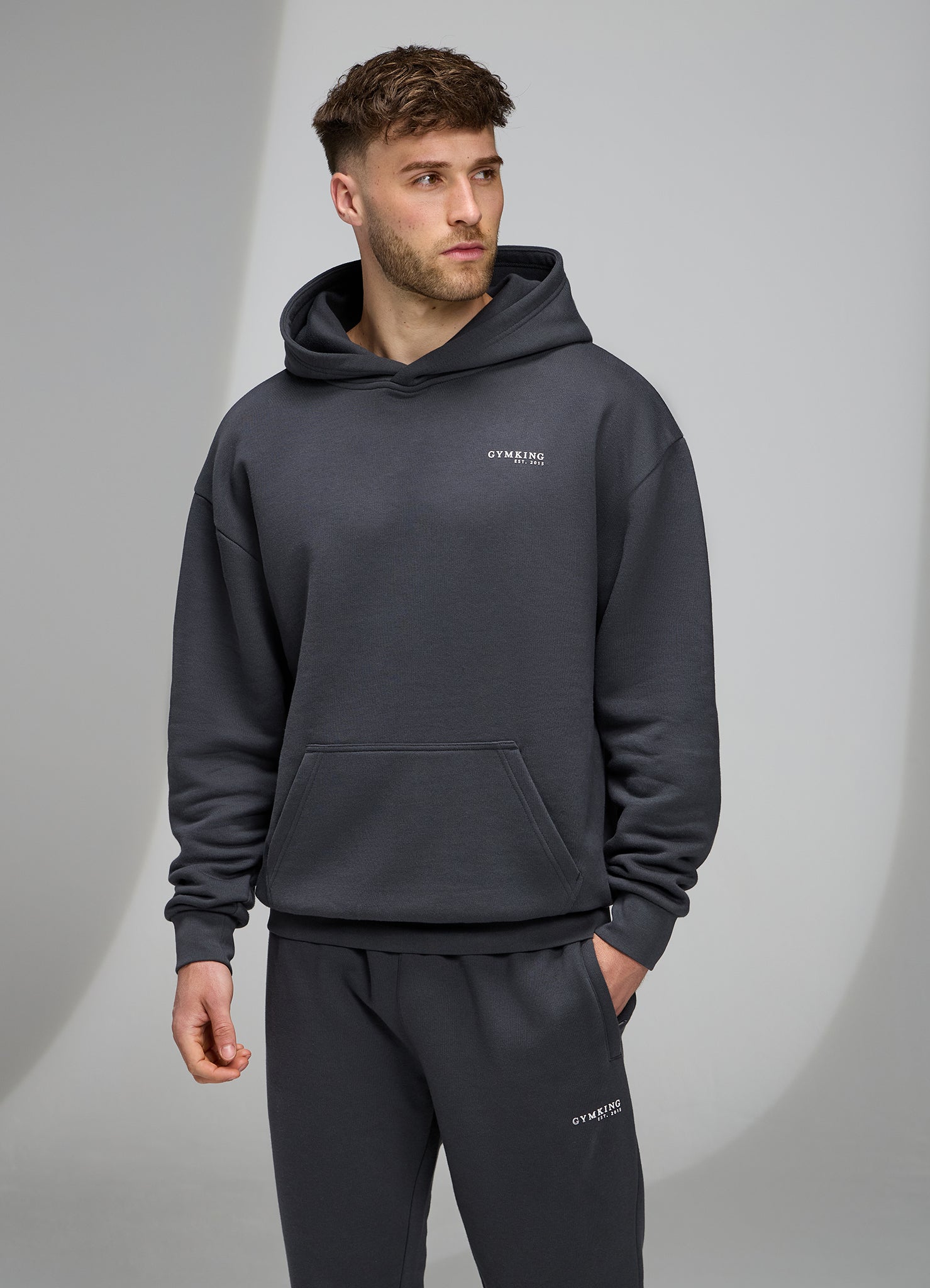 Gym King Established Relaxed Fit Tracksuit - Pewter/White