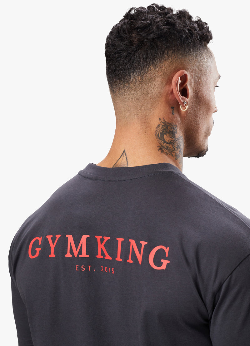 Gym King Established Tee - Dark Pewter/Red