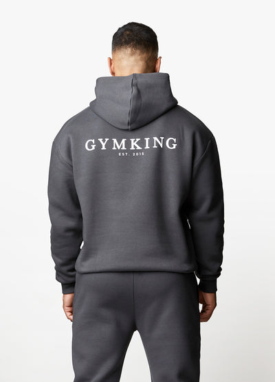 Gym King Oversized Logo Hoodie - Dark Pewter