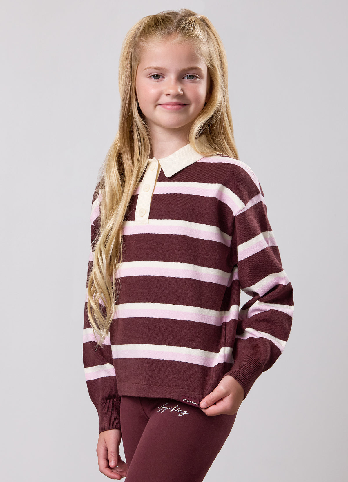 Gym King Older Kids Evoke Knit Rugby Shirt - Burnt Fig