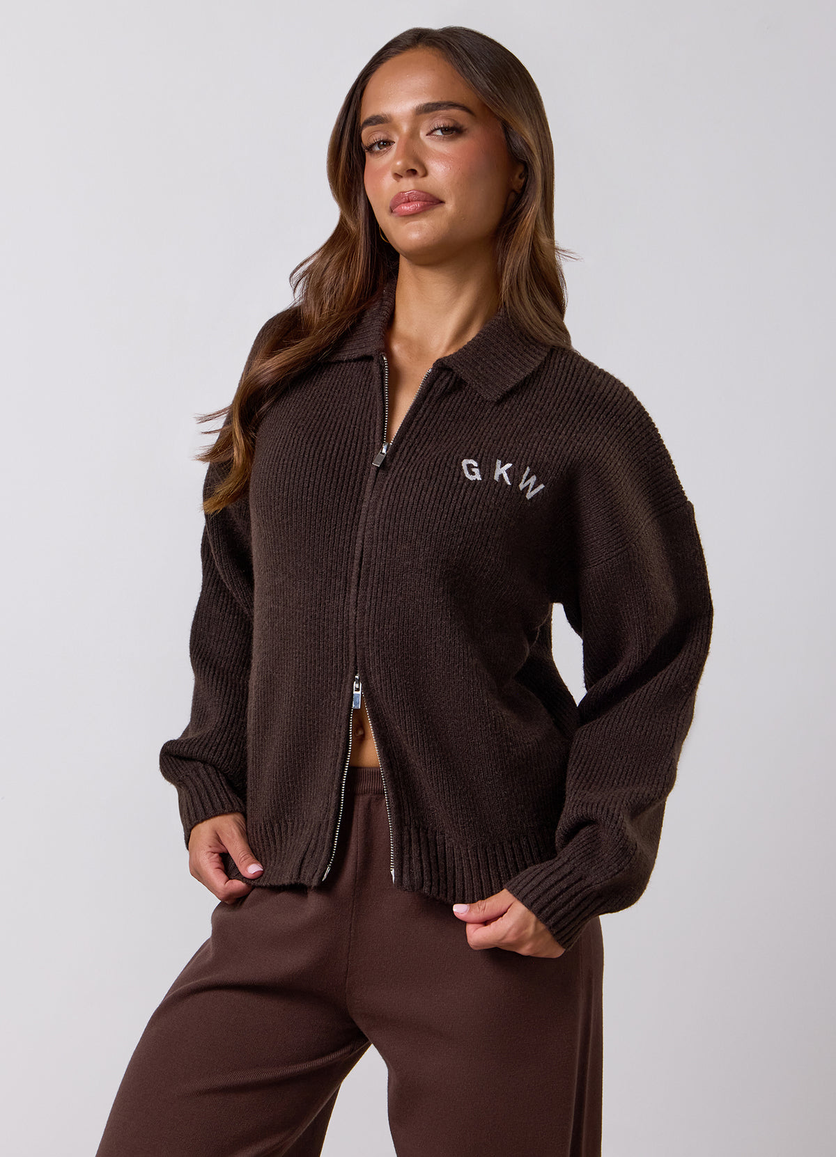 Gym King Evoke Mid Weight Knitted Jacket - Dark Americano