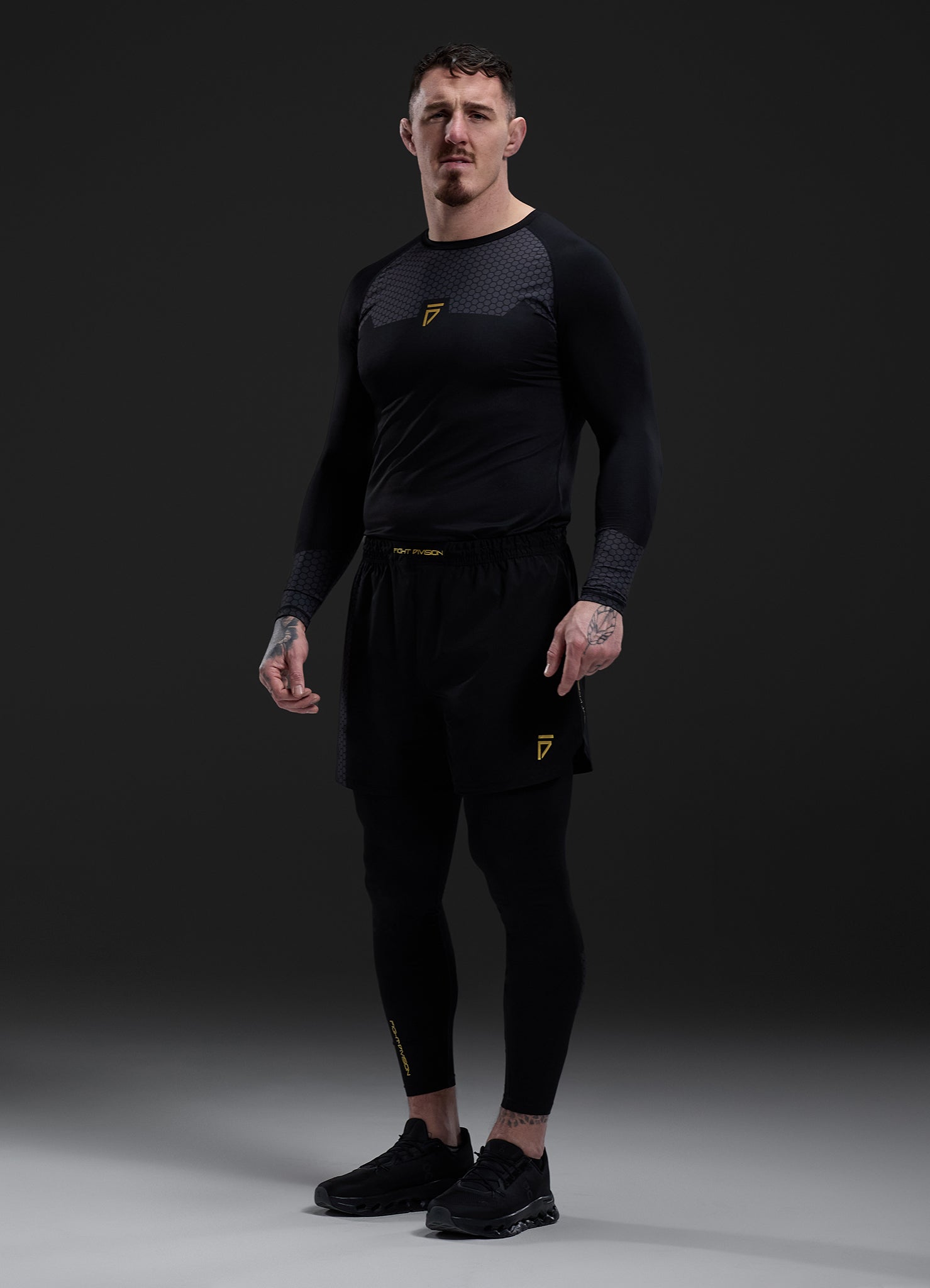 Gym King Fight Division Combat Long Sleeve Rash Guard - Black