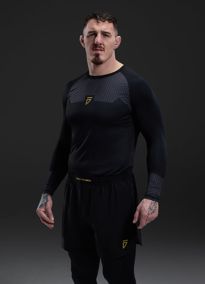 Gym King Fight Division Combat Long Sleeve Rash Guard - Black