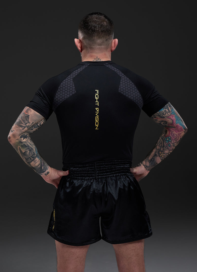 Gym King Fight Division Combat Short Sleeve Rash Guard - Black