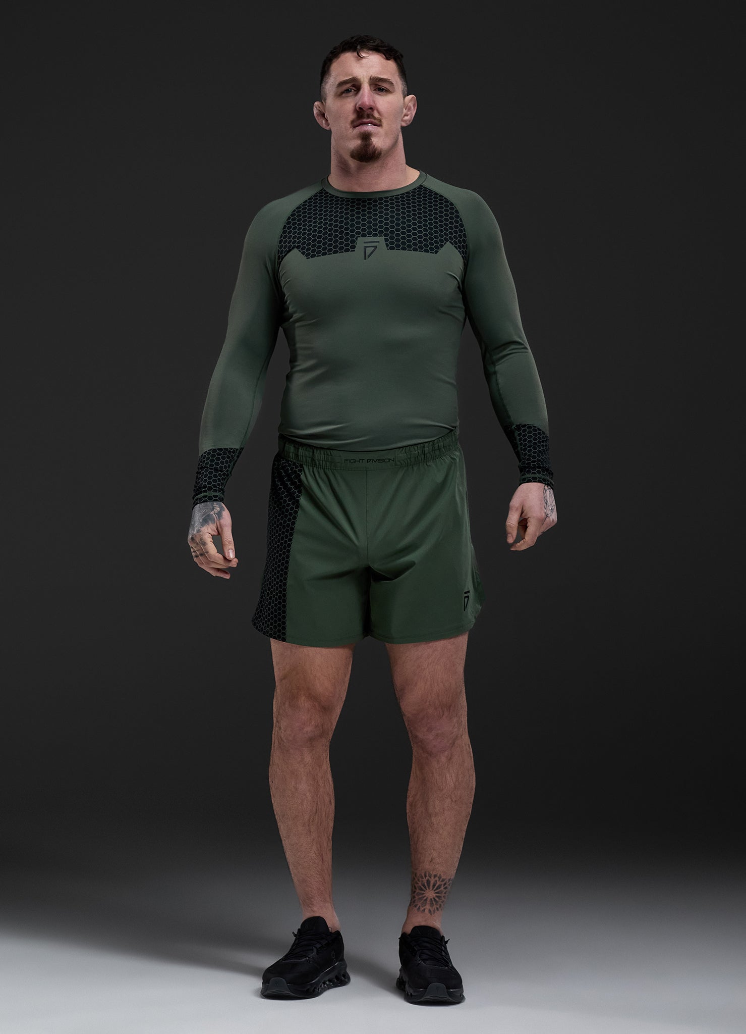 Gym King Fight Division Combat Long Sleeve Rash Guard - Deep Olive