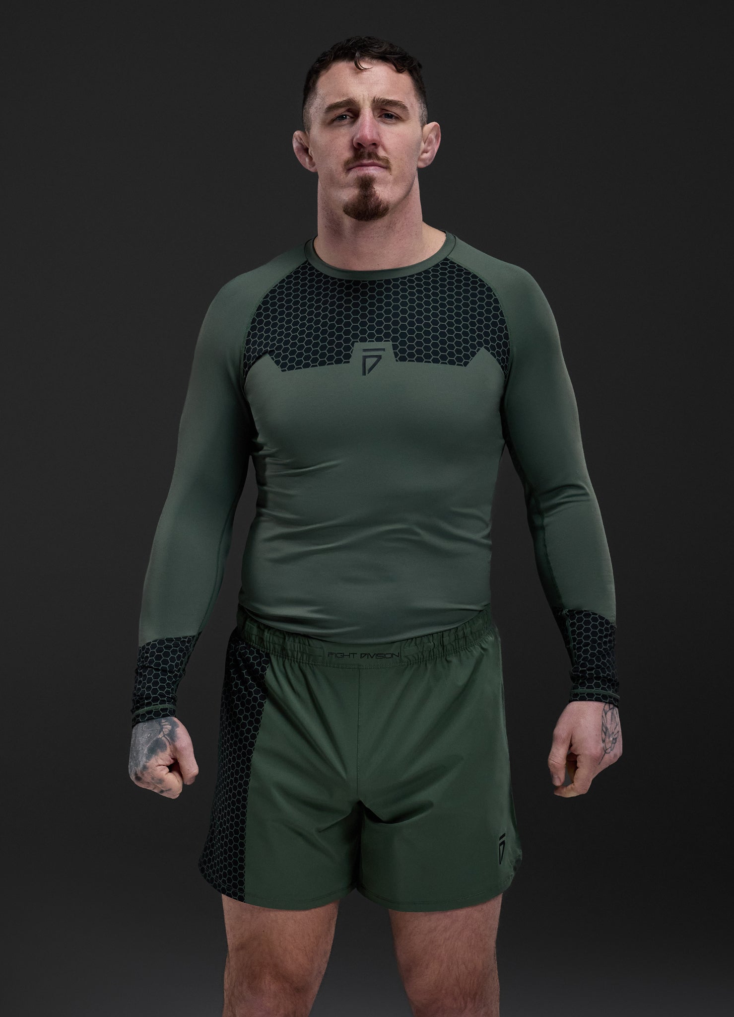 Gym King Fight Division Combat Long Sleeve Rash Guard - Deep Olive