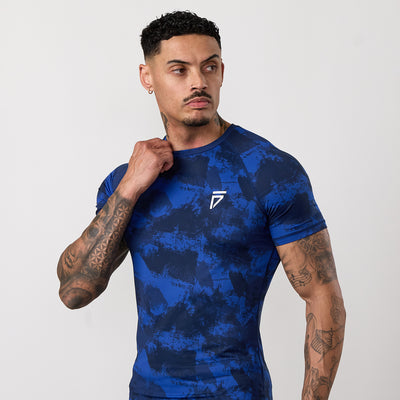 Gym King Fight Division Combat Short Sleeve Rash Guard - Blue Abstract Print