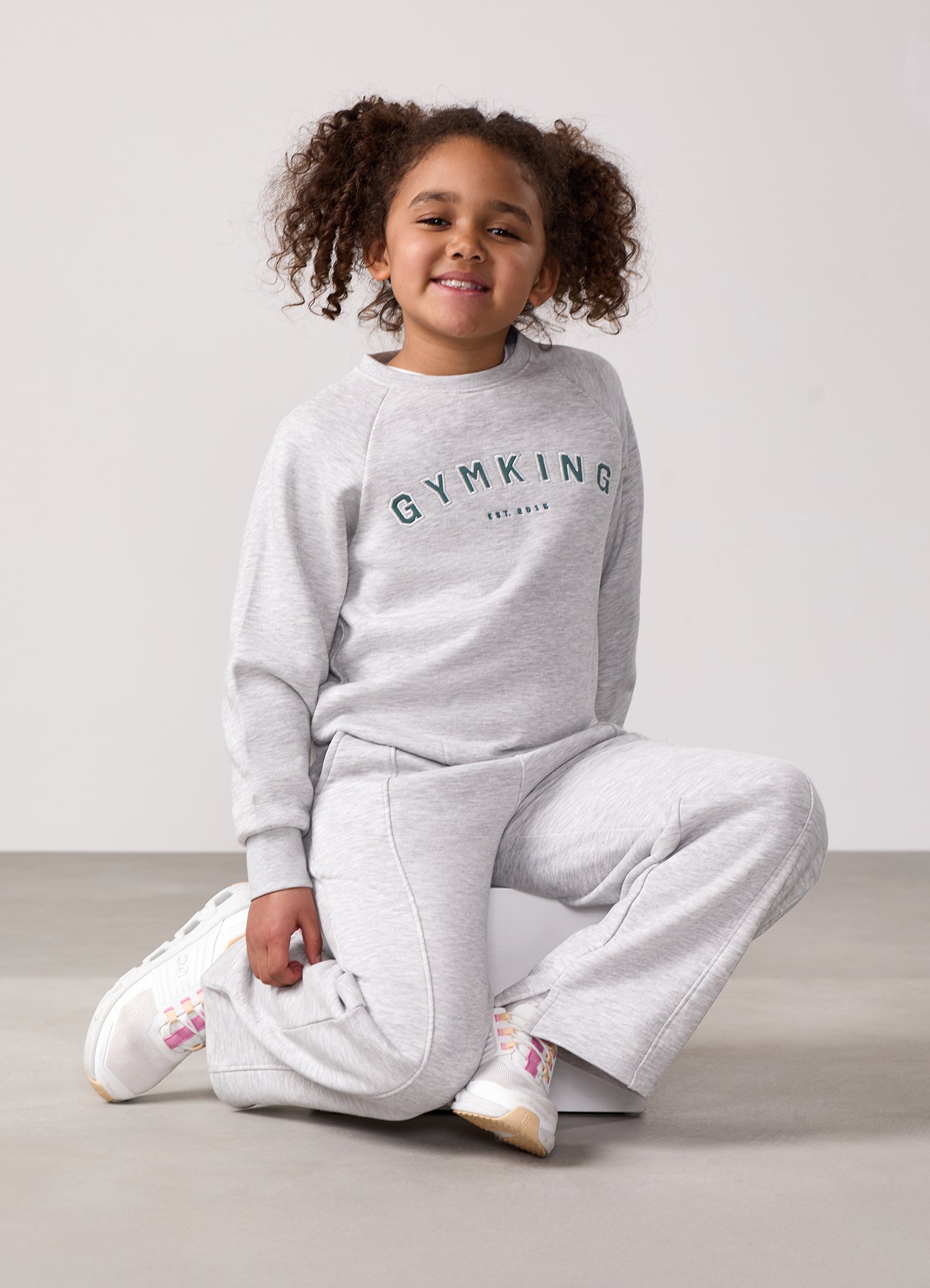 Gym King Kids Shadow Crew Tracksuit - Snow Marl