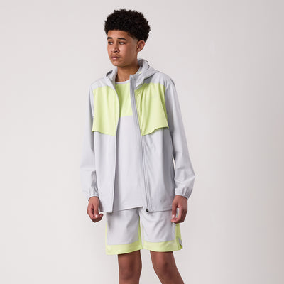 Gym King Kids Advance Tracksuit Top and Shorts - Light Grey/Limelight