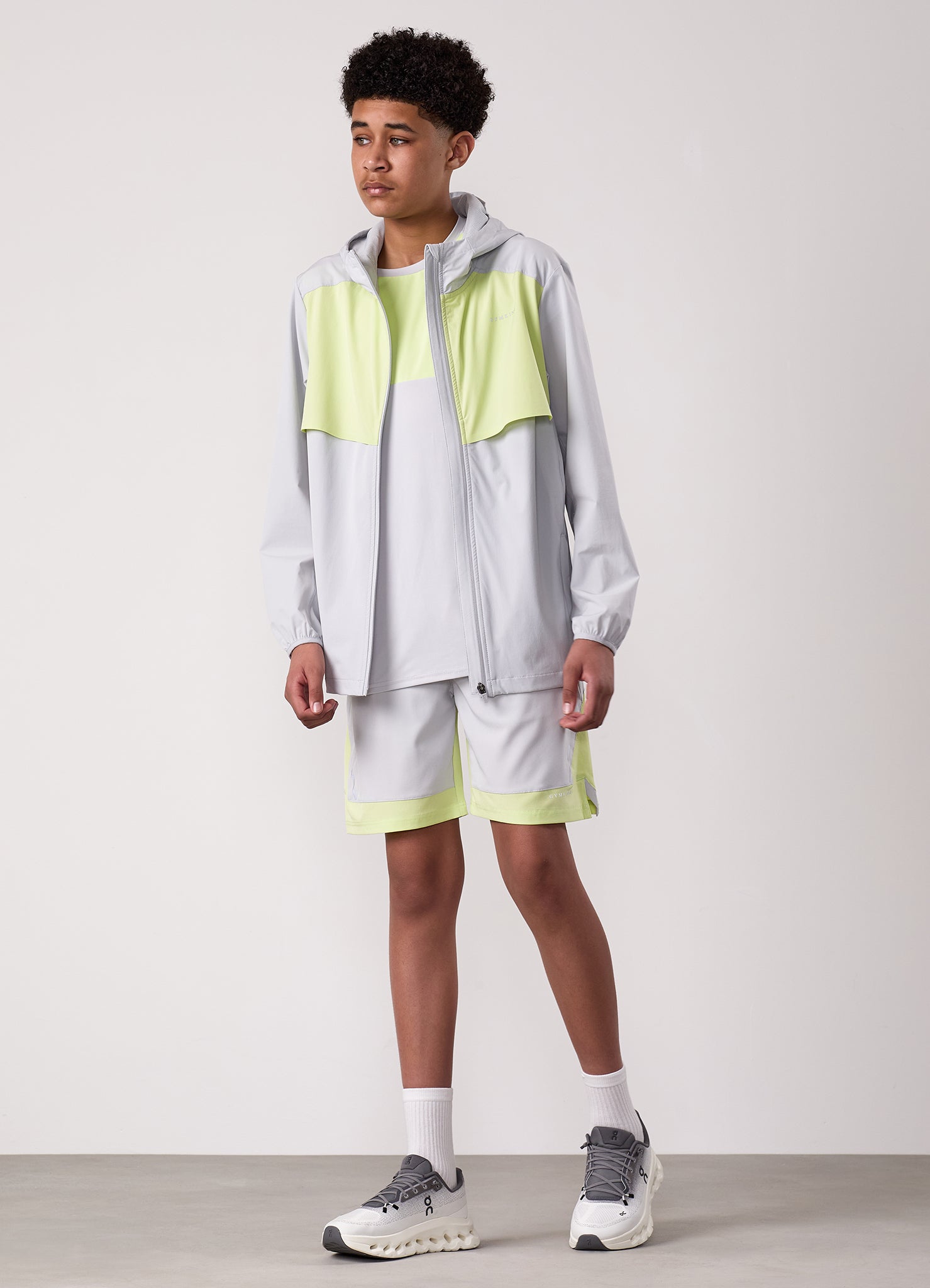 Gym King Kids Advance Tracksuit Top - Light Grey/Limelight