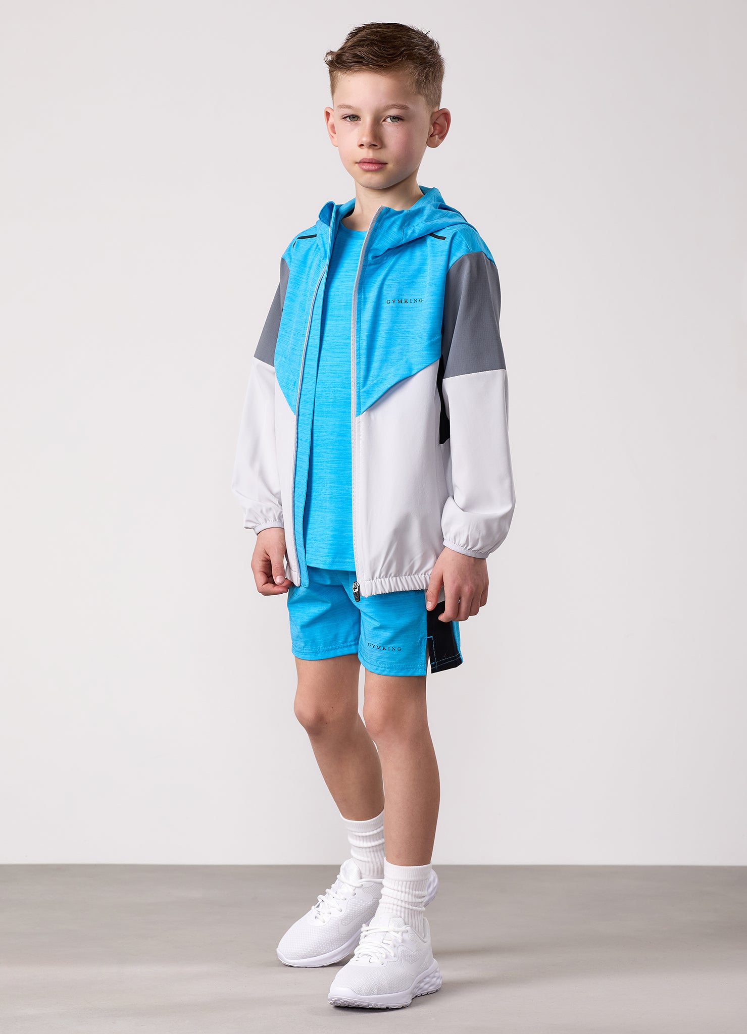 Gym King Kids Vision Tracksuit Top - Light Grey/Portofino Blue