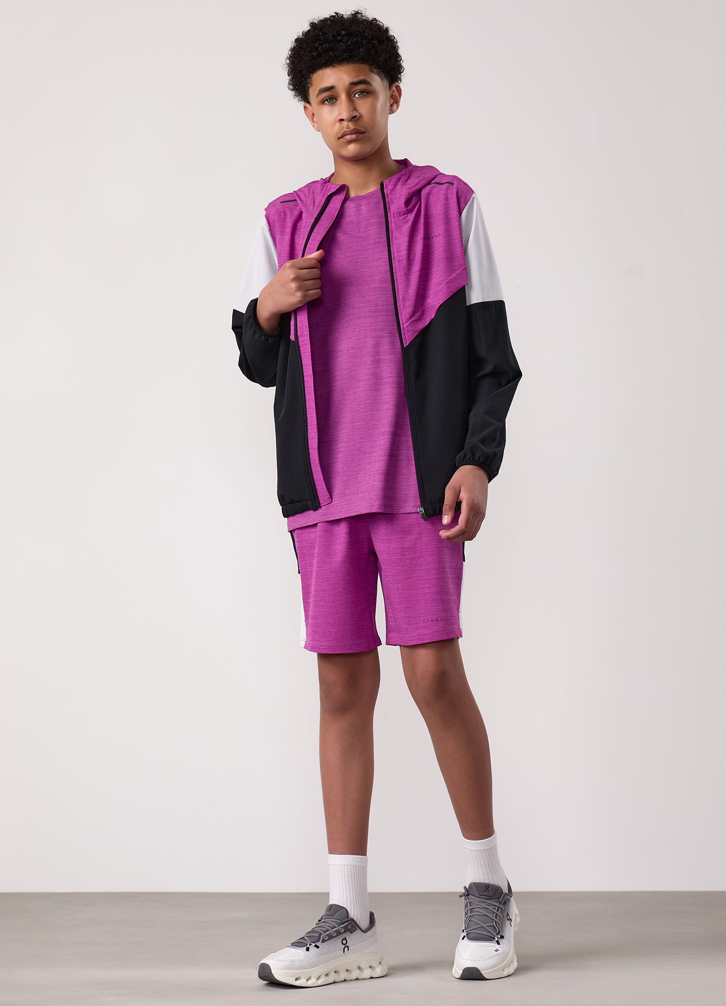 Gym King Kids Vision Tracksuit Top and Shorts - Orchid/Dark Grey