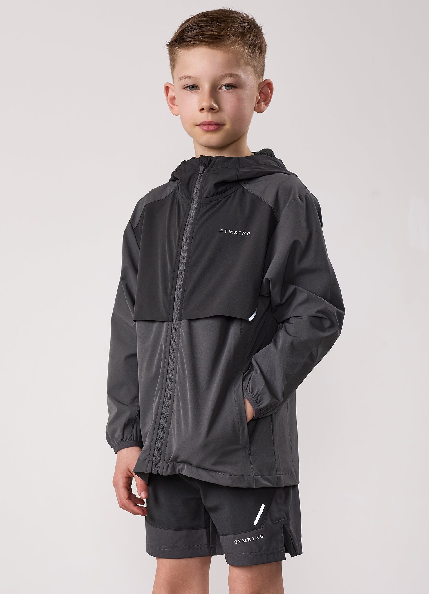 Gym King Kids Advance Tracksuit Top and Shorts - Urban Grey/Fossil Grey