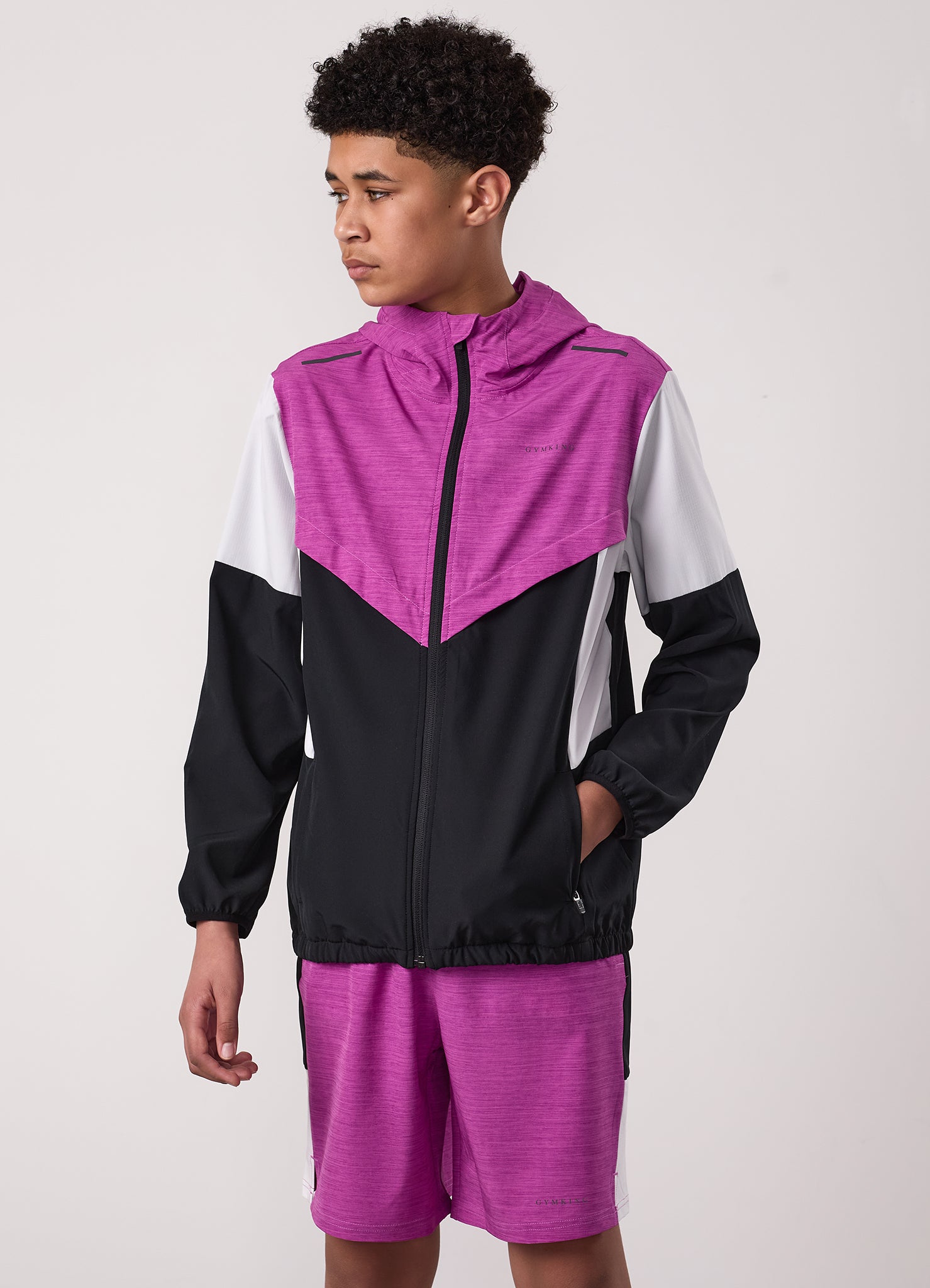 Gym King Kids Vision Tracksuit Top and Shorts - Orchid/Dark Grey