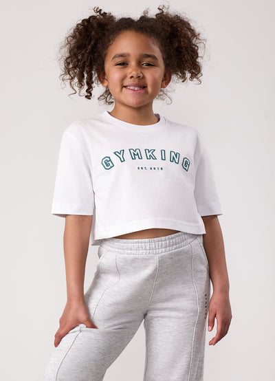 Gym King Kids Shadow Cropped Tee - White/Dusky Fern