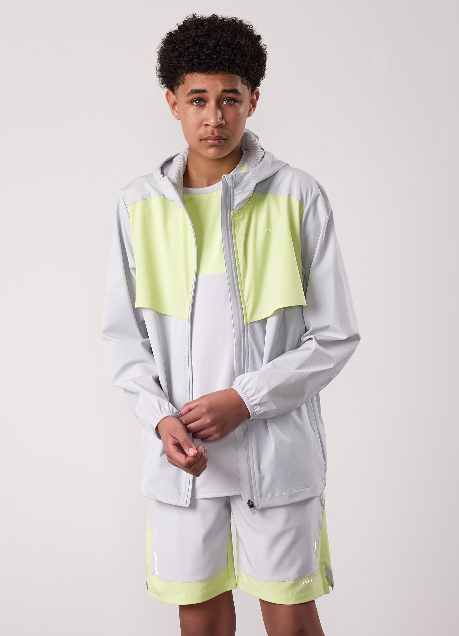 Gym King Kids Advance Tracksuit Top - Light Grey/Limelight