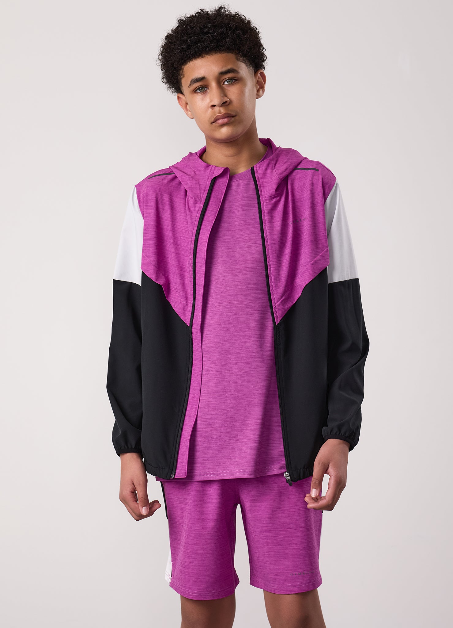 Gym King Kids Vision Tracksuit Top and Shorts - Orchid/Dark Grey