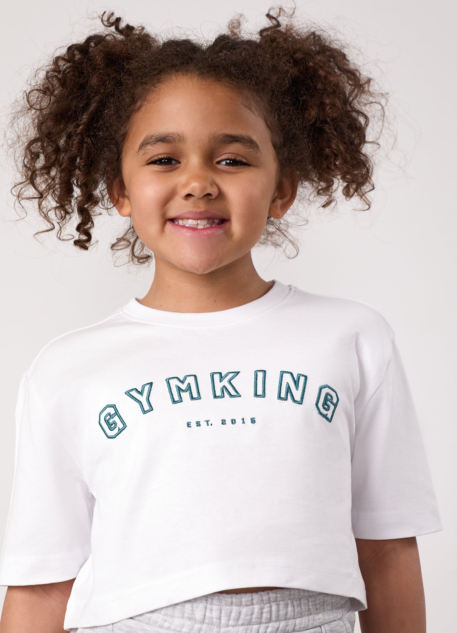 Gym King Kids Shadow Cropped Tee - White/Dusky Fern