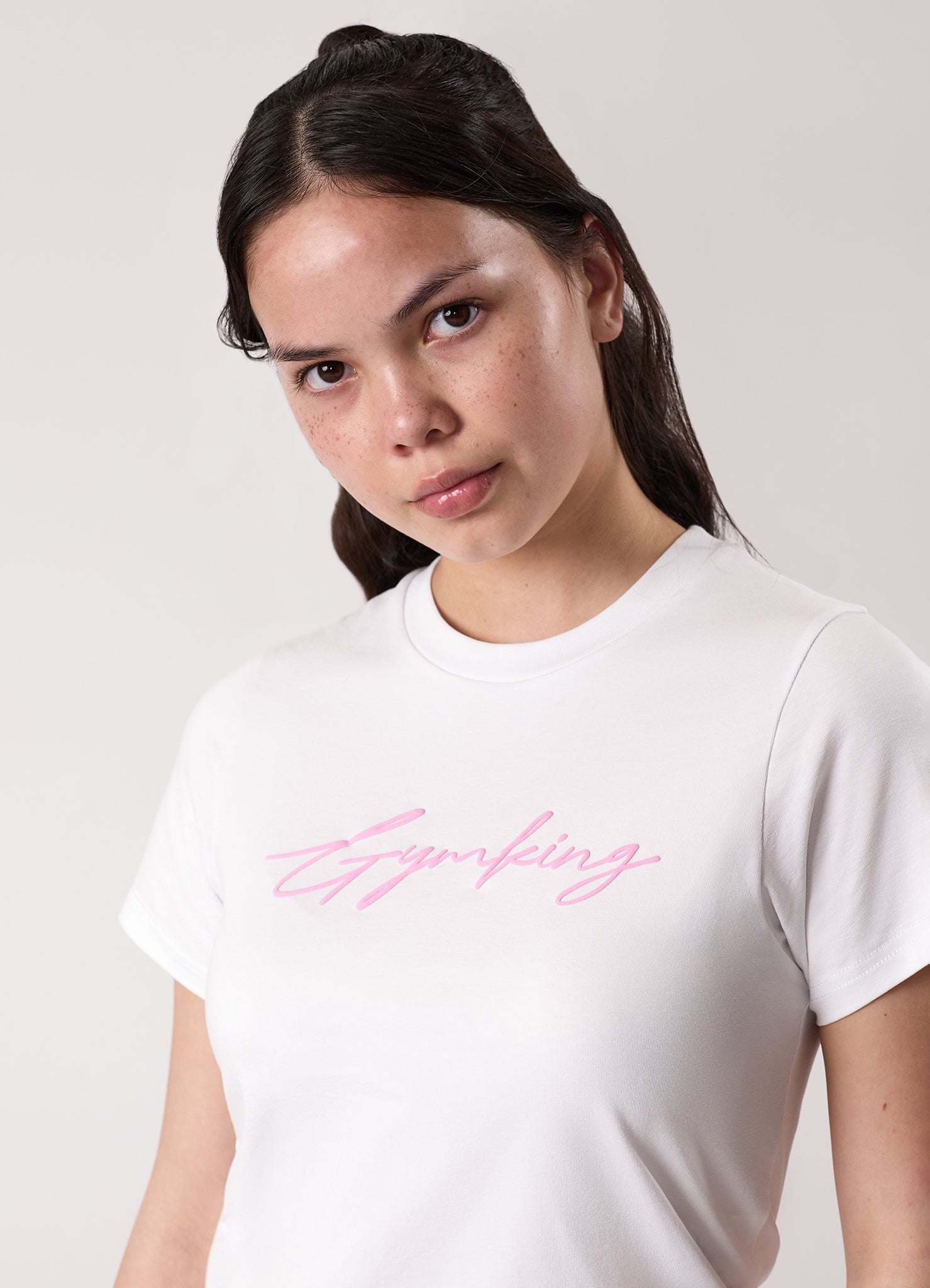 Gym King Kids Script Jersey Fitted Tee - White