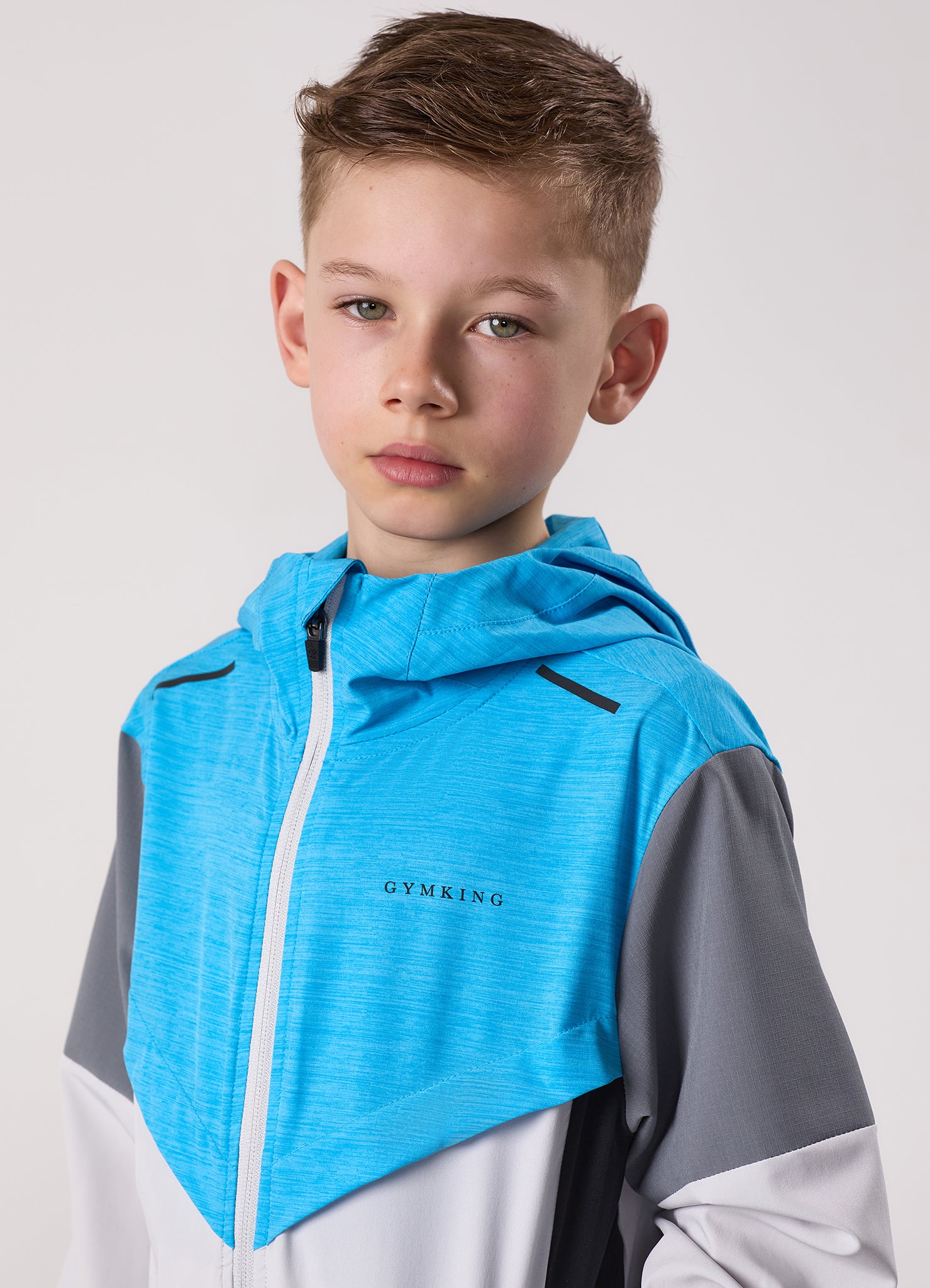 Gym King Kids Vision Tracksuit Top - Light Grey/Portofino Blue