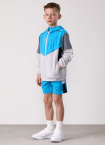 Gym King Kids Vision Tracksuit Top and Shorts - Light Grey/Portofino Blue