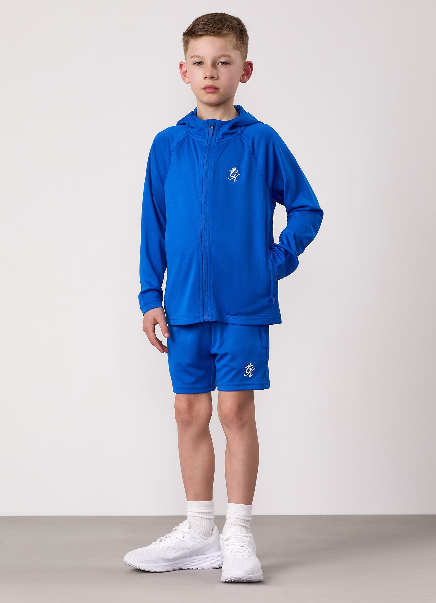 Gym King Kids Lightweight Poly Full Zip and Shorts - Sonic Blue