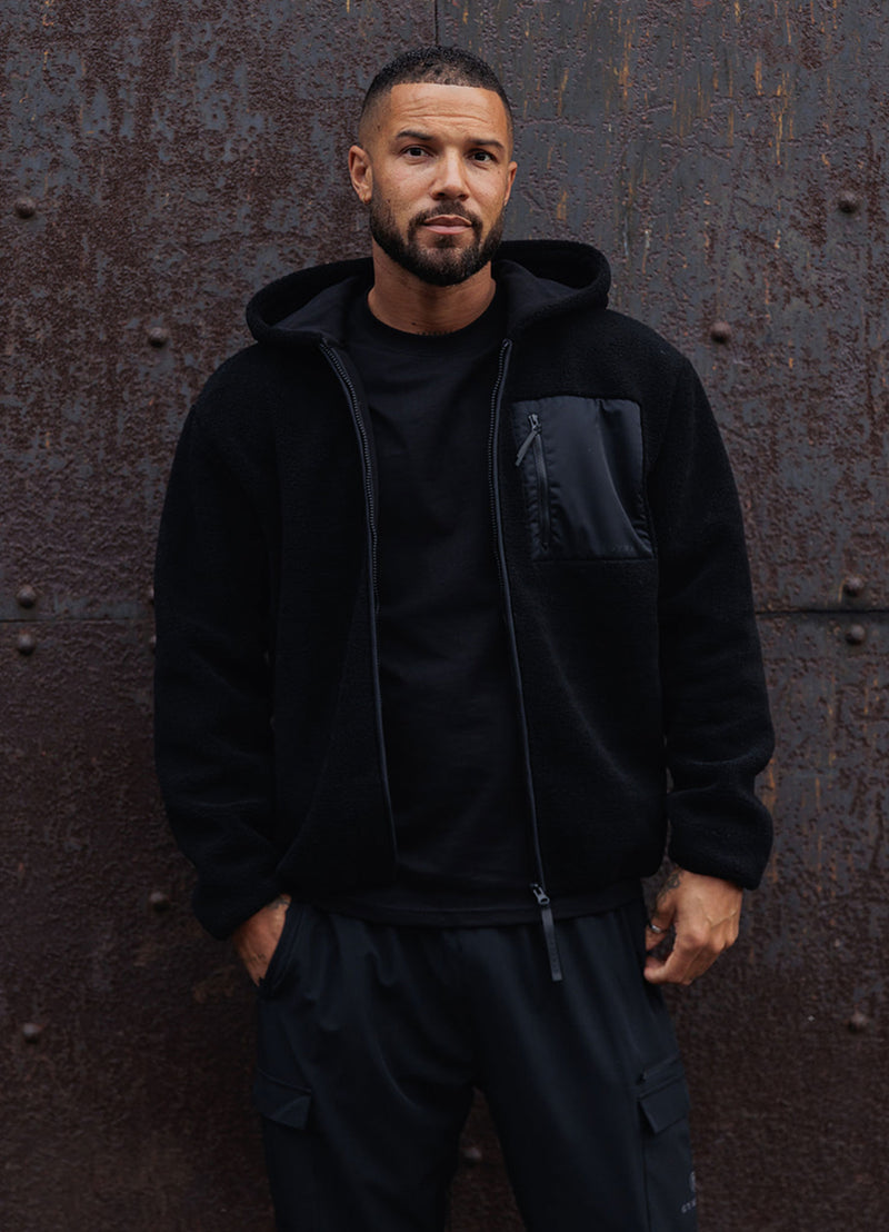 Gym King Linear Full Zip Borg Jacket - Black