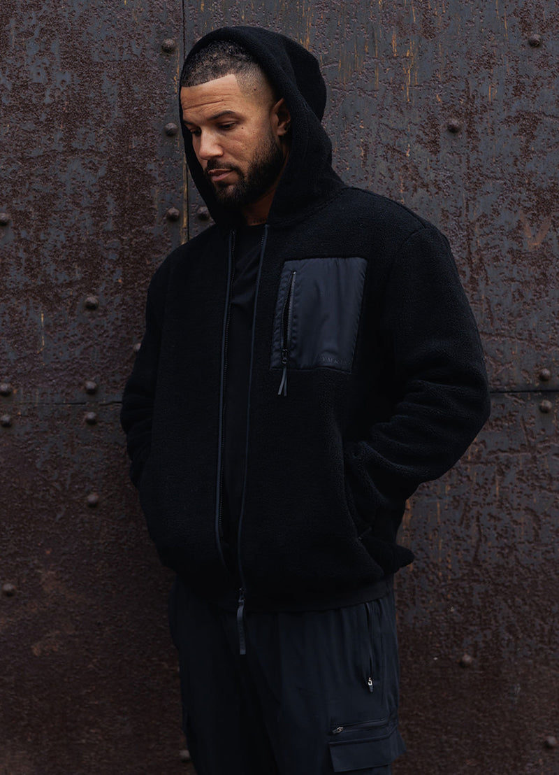 Gym King Linear Full Zip Borg Jacket - Black