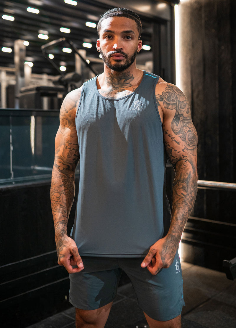 Gym King Contrast Flex Vest - Dark Grey/Blue