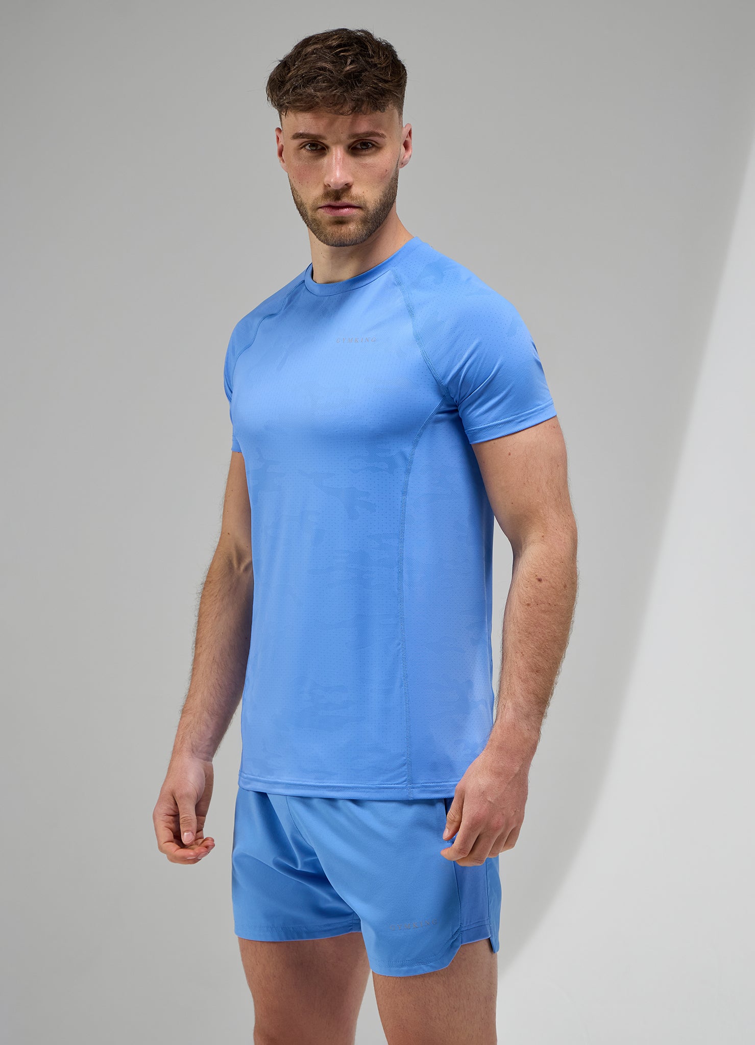 Gym King Focus Camo Knit Tee - Blue Iris