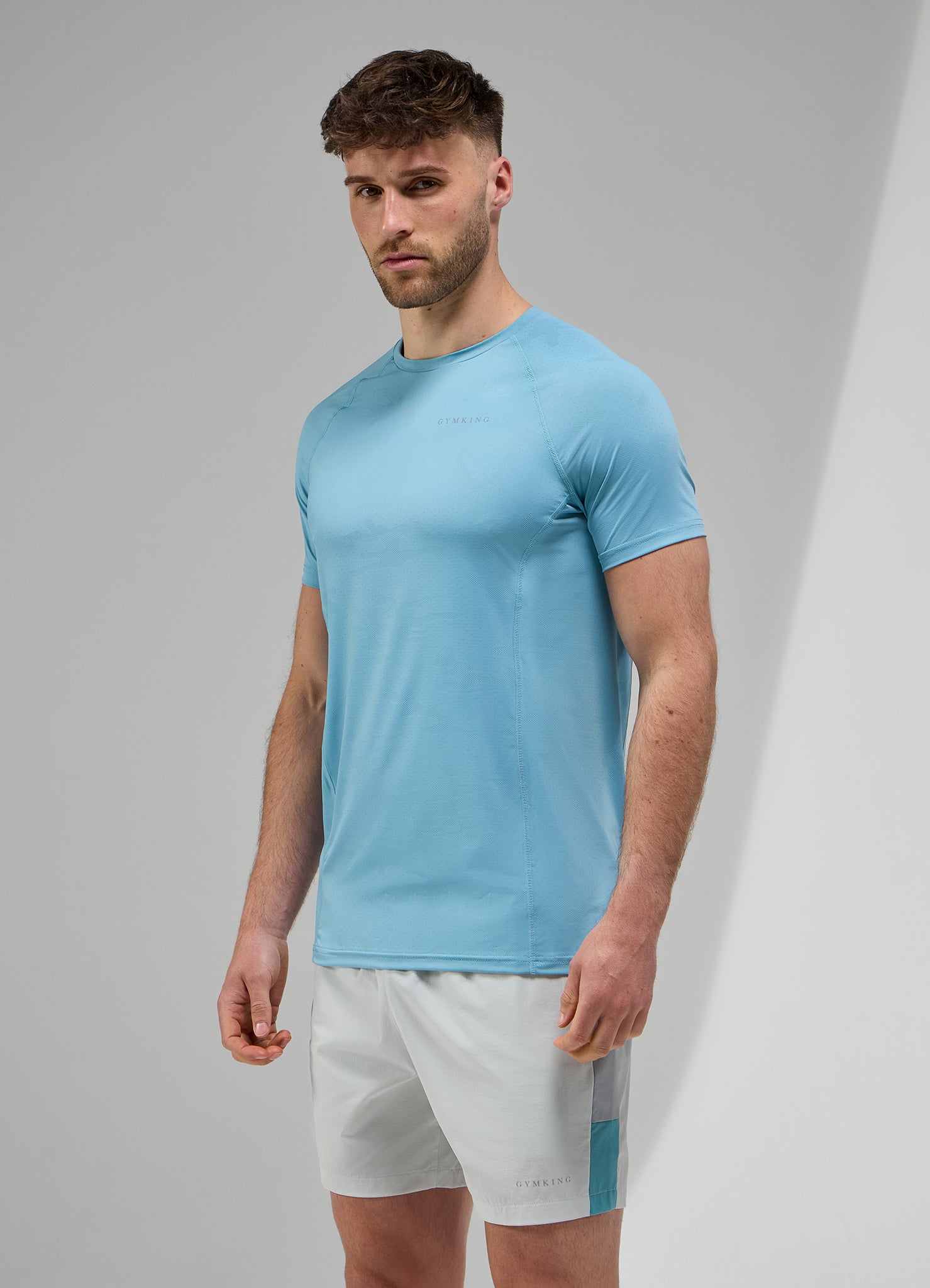 Gym King Focus Camo Knit Tee - Aquatic Blue