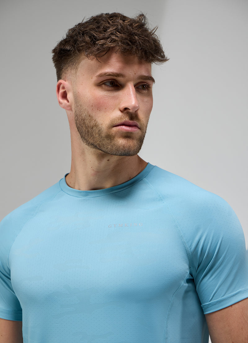 Gym King Focus Camo Knit Tee - Aquatic Blue