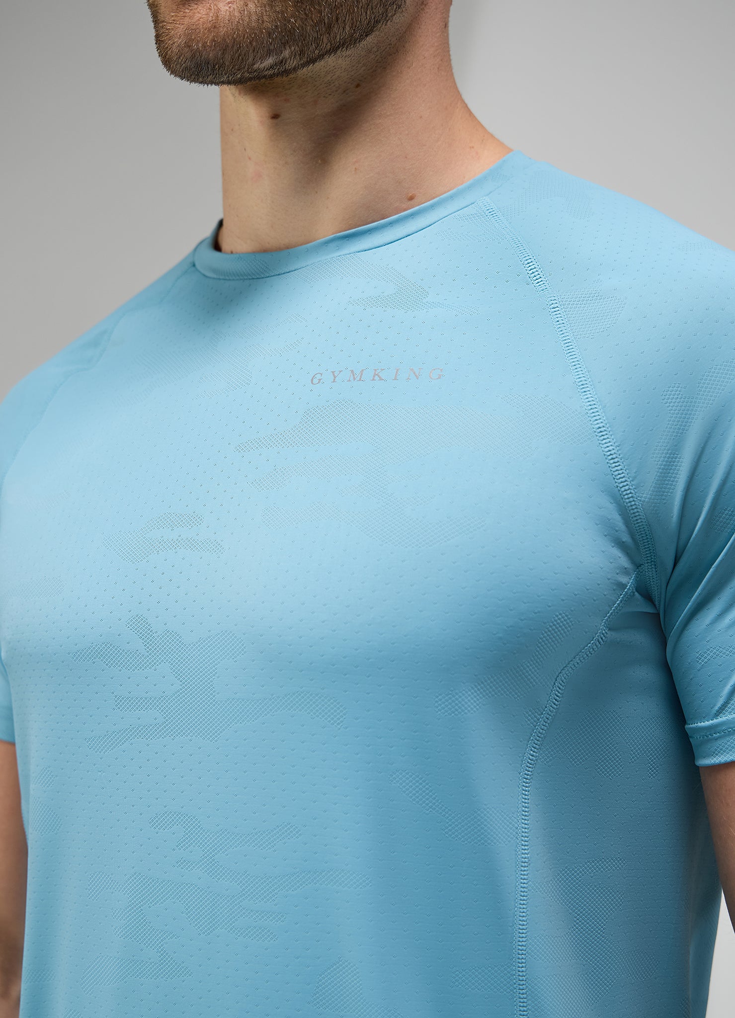 Gym King Focus Camo Knit Tee - Aquatic Blue