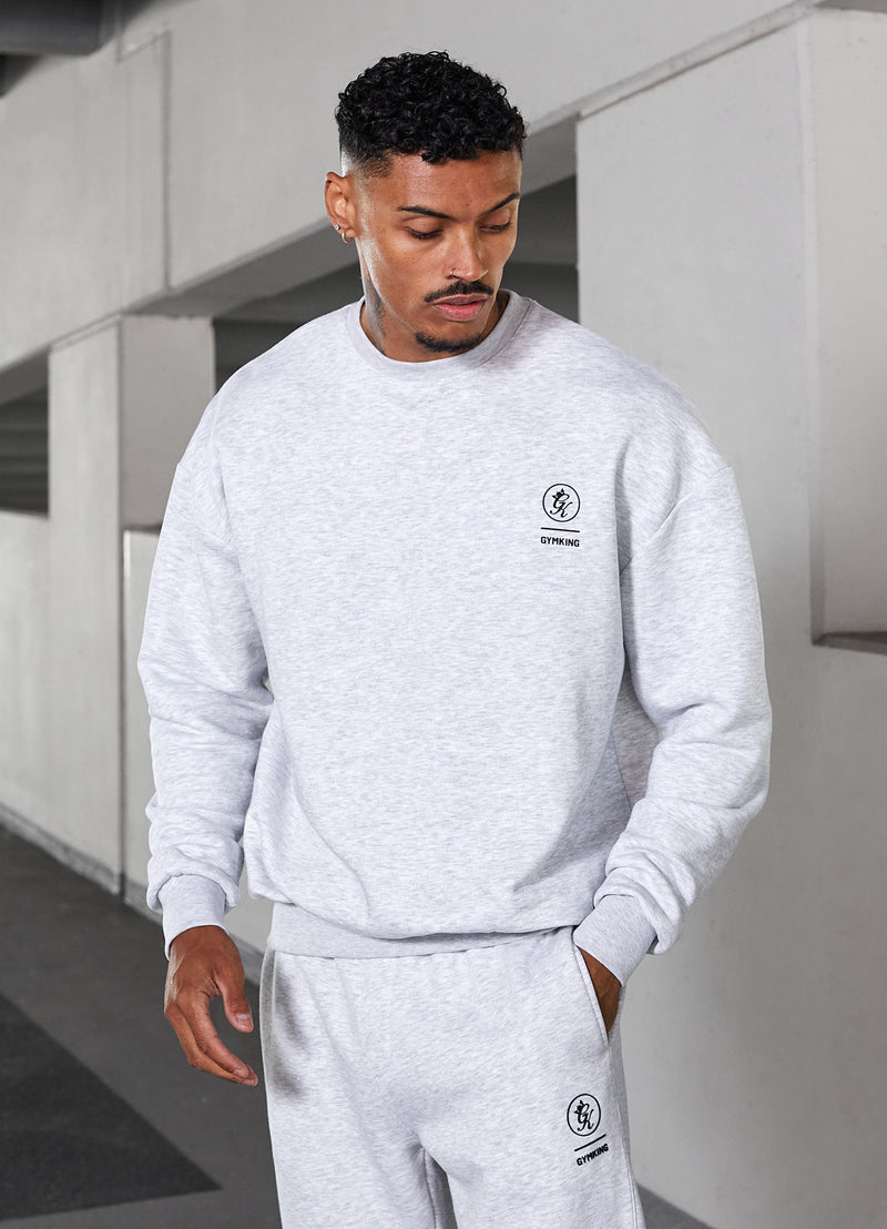 Gym King Aventus Drop Shoulder Crew - Snow Marl