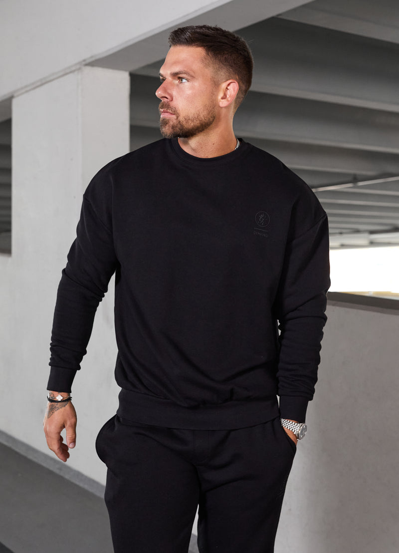 Gym King Aventus Drop Shoulder Crew - Black