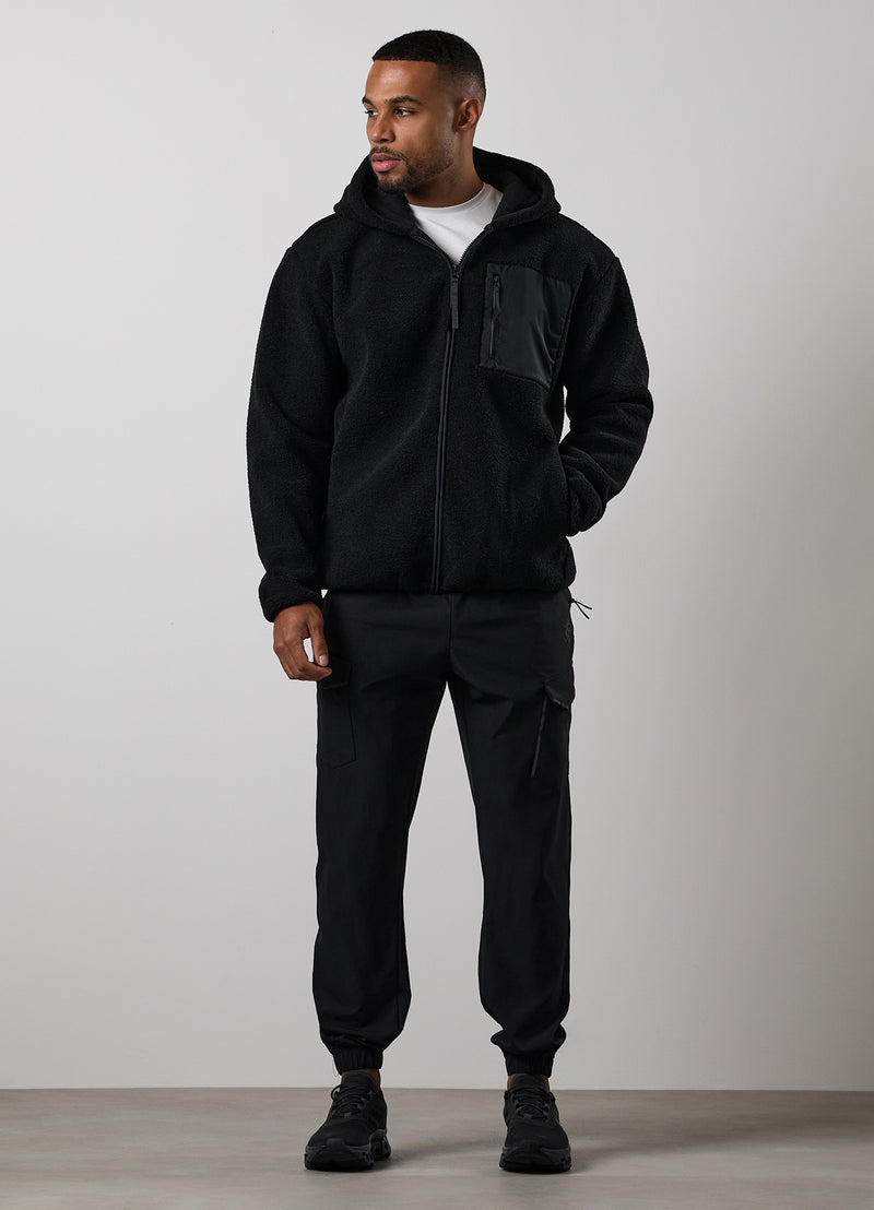 Gym King Linear Full Zip Borg Jacket - Black