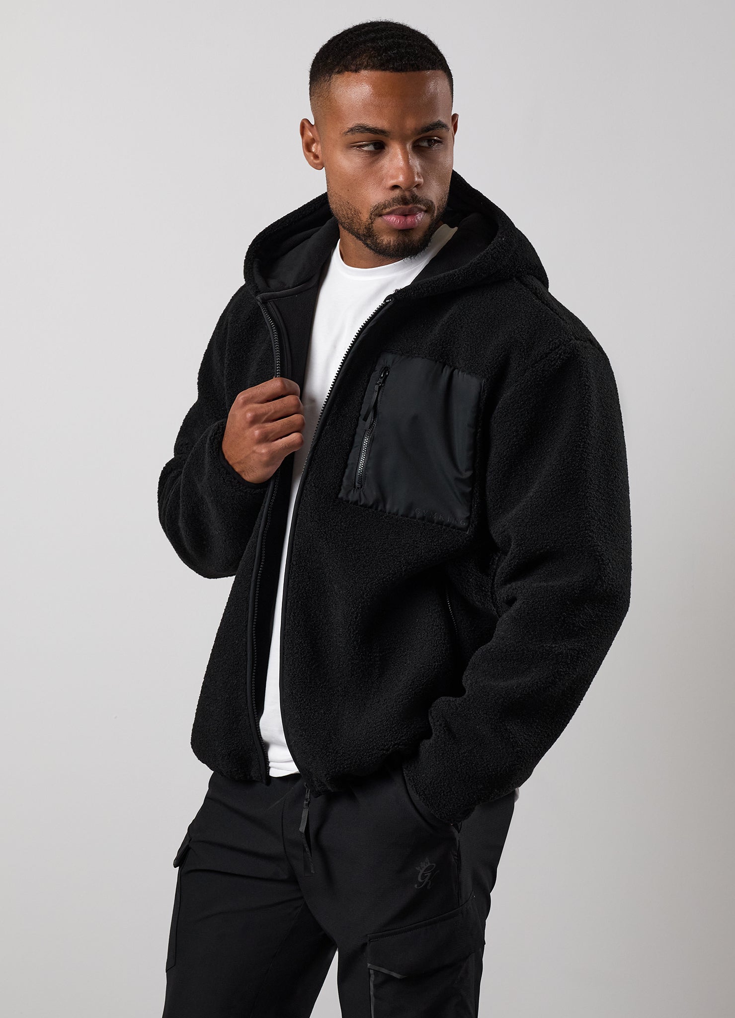 Gym King Linear Full Zip Borg Jacket - Black