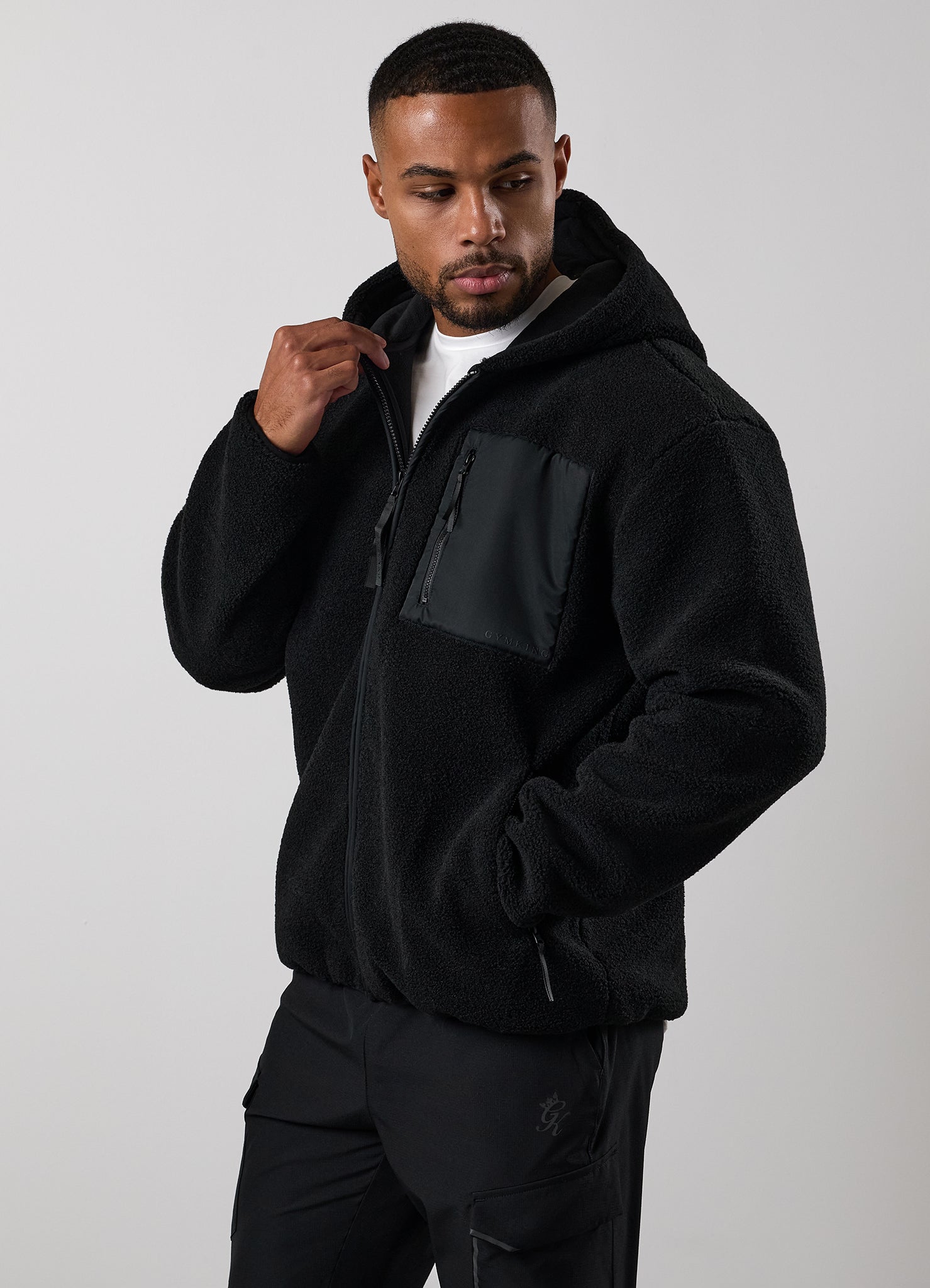 Gym King Linear Full Zip Borg Jacket - Black