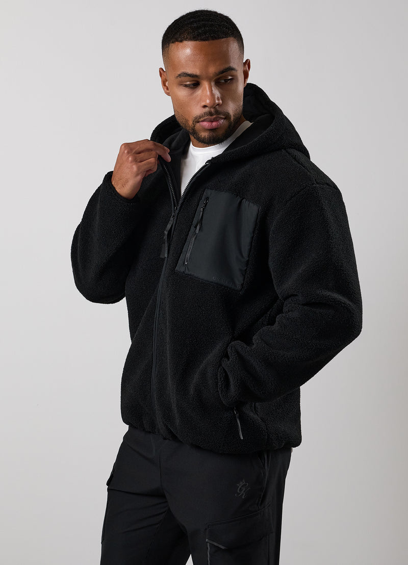 Gym King Linear Full Zip Borg Jacket - Black