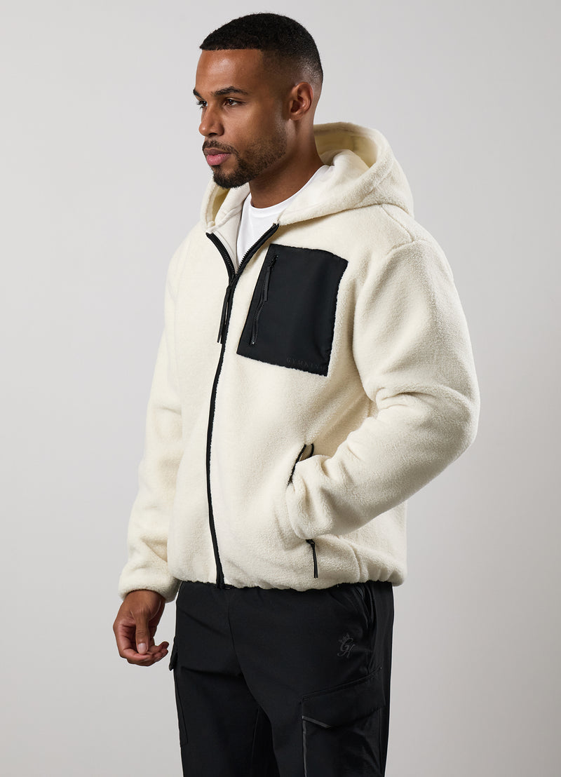 Gym King Linear Full Zip Borg Jacket - Cream