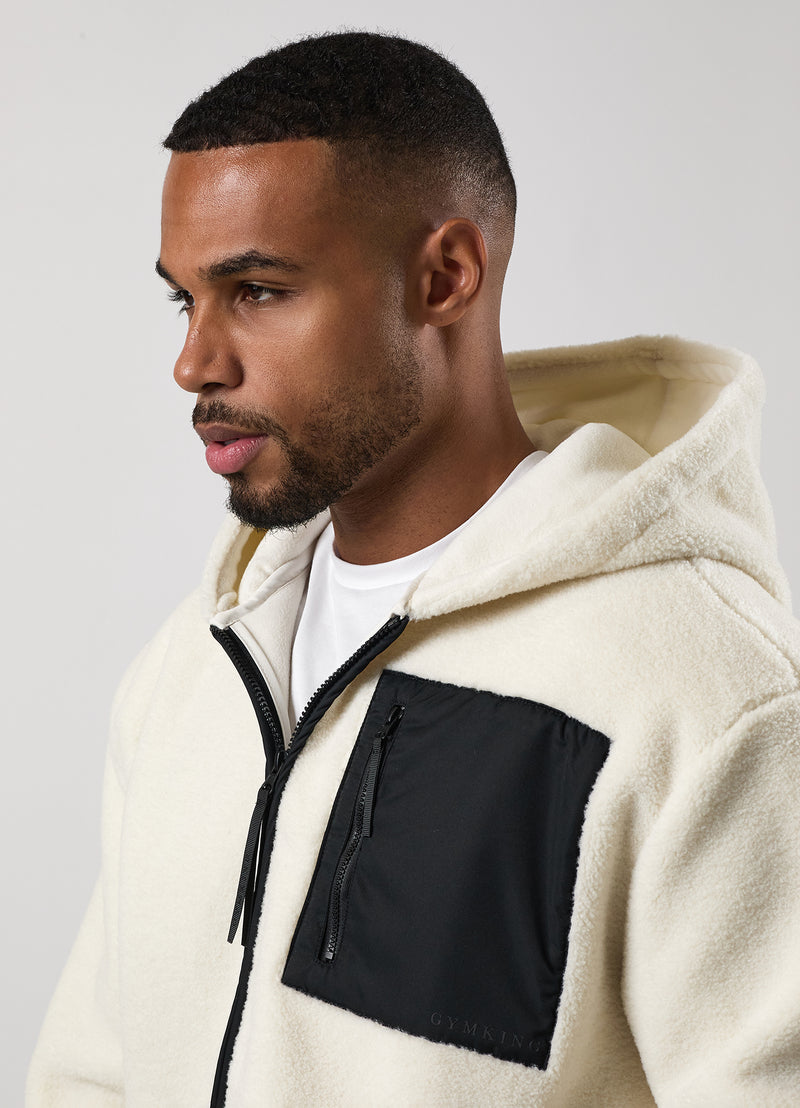 Gym King Linear Full Zip Borg Jacket - Cream