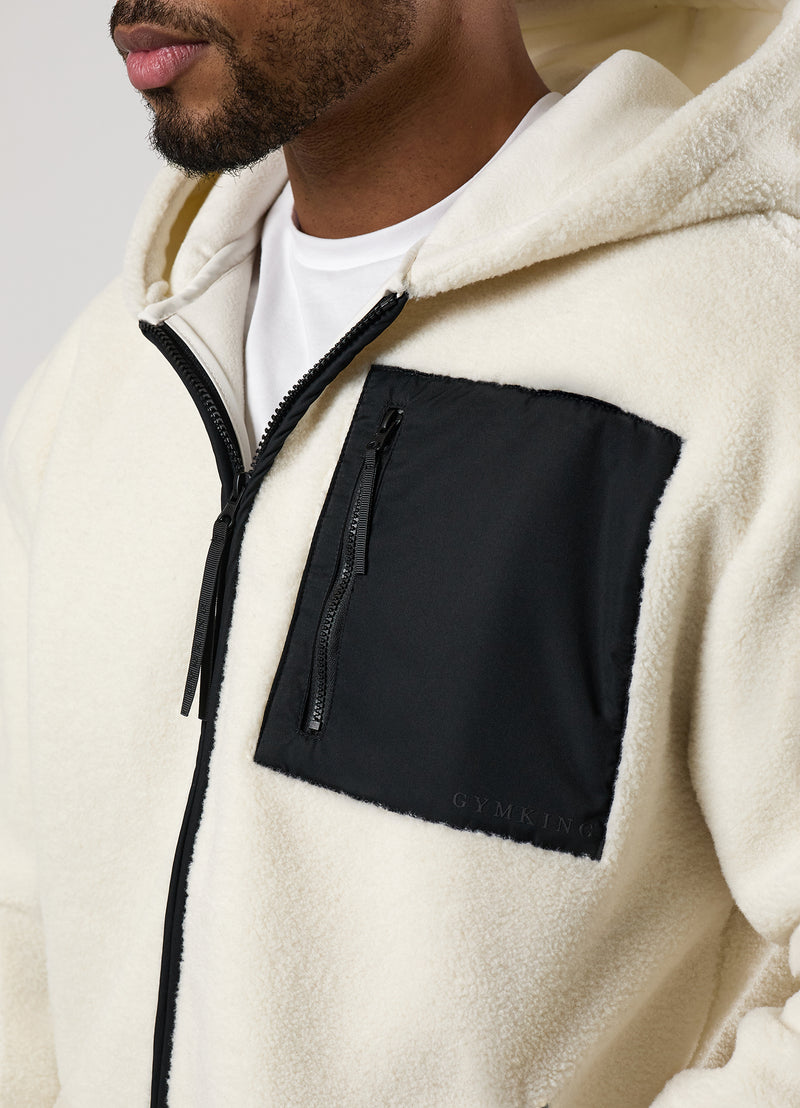 Gym King Linear Full Zip Borg Jacket - Cream